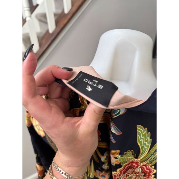 ETRO Milano Silk Floral Print Open Front Kimono Jacket Black Multi OS - Picture 5 of 5